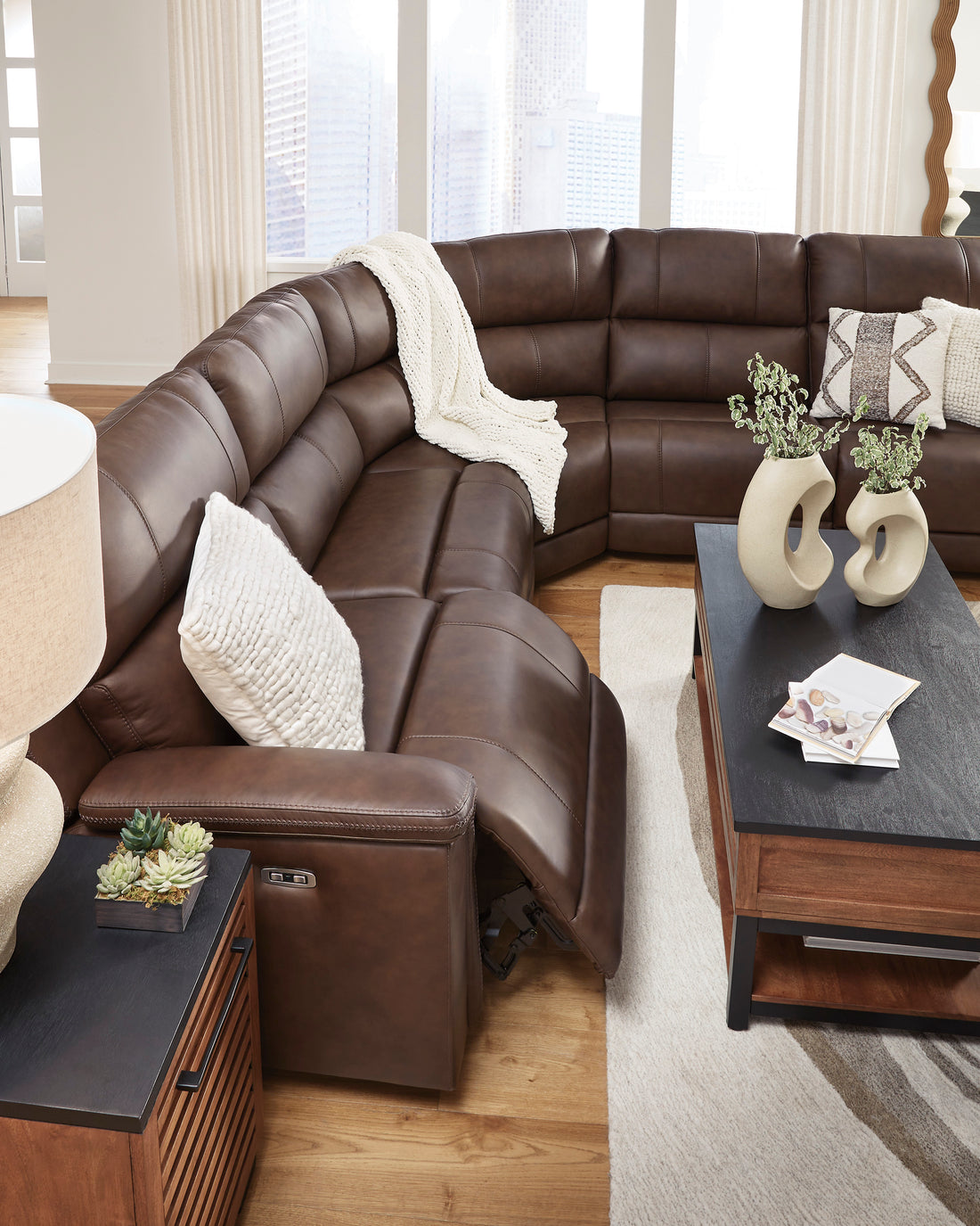 Maverick Modular Leather Reclining Sectional In Espresso (Customizable)