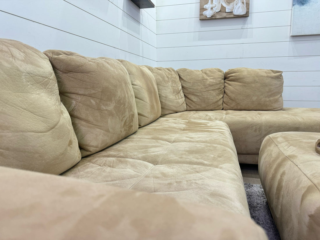 Gorgeous Camel Taupe Chaise Sectional with Ottoman