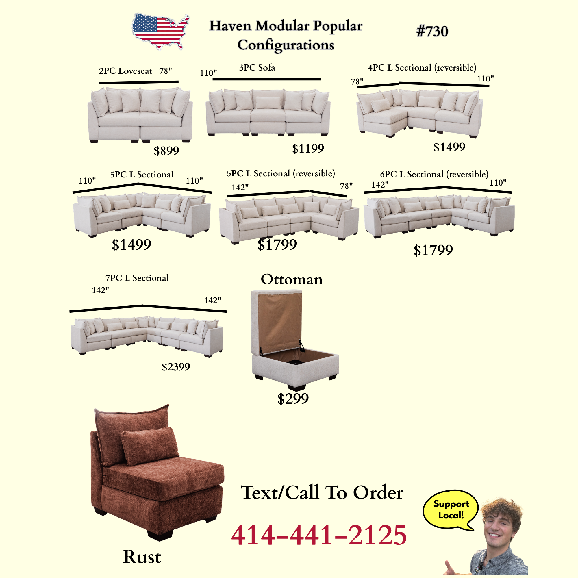 Atlas Modular Sectional In Ivory (Loveseat)