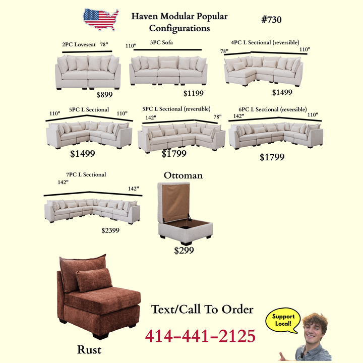 Atlas Modular Sectional In Rust (Configurable) (5-7PC)