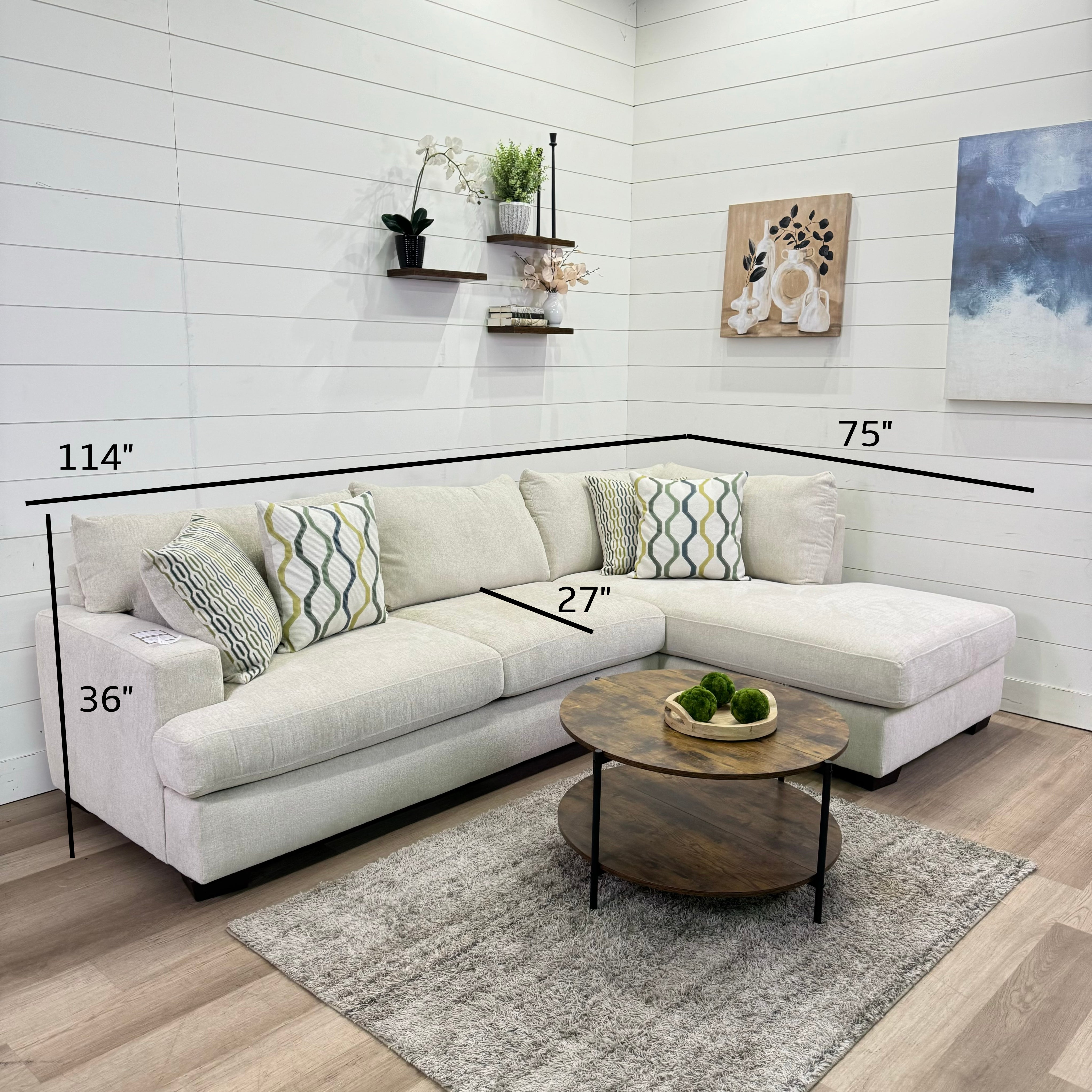 🔥 BF SPECIAL! - Sahara Cream Two Piece Chaise Sectional